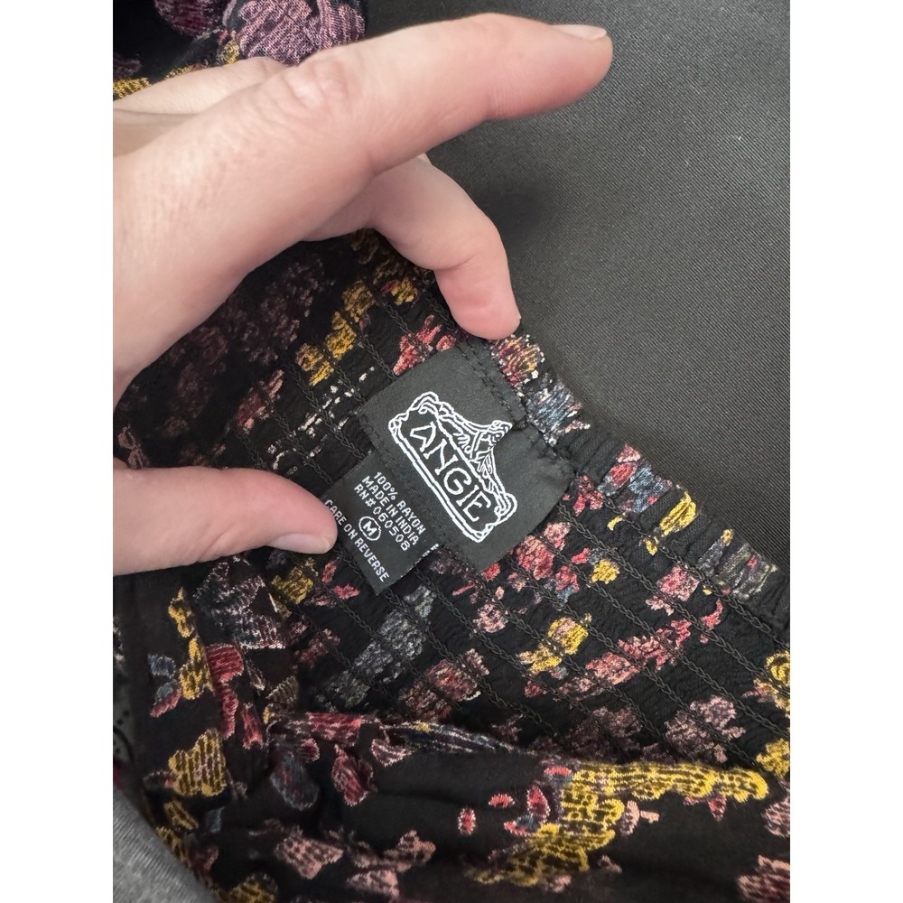 ANGIE Boho Floral Smocked Dress Festival front slit babydoll bloomcore cottage M - Picture 9 of 14
